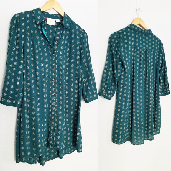 Maeve By Anthropologie Monika Button down Tunic Shirt Top XS Green Longline $128 - Picture 6 of 16